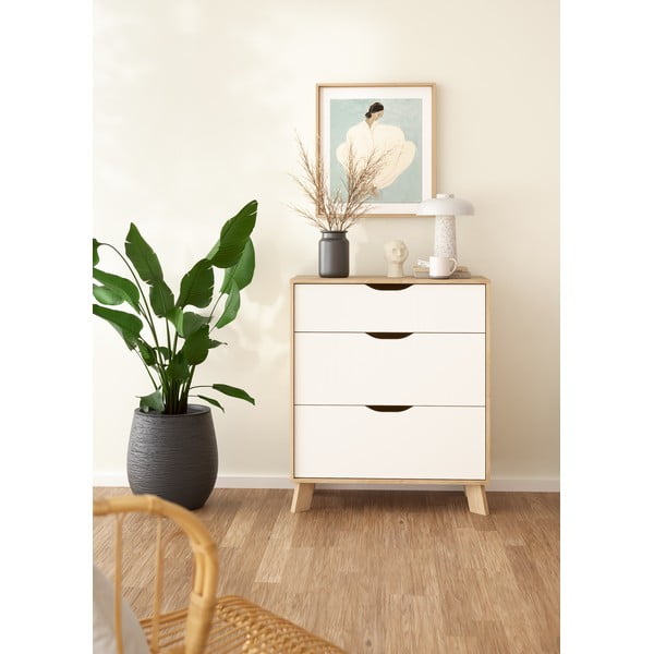 Balta/dabīga toņa kumode ar ozolkoka imitāciju 79x92x40 cm Ikast – Tvilum-image-1