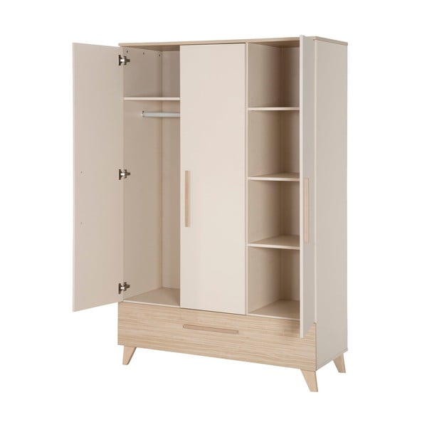Krēmkrāsas/dabīga toņa bērnu drēbju skapis ar ozolkoka imitāciju 118x190x52 cm Sidney – Roba-image-3