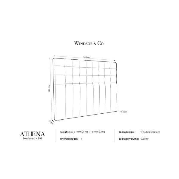 Pelēks samta gultas galvgalis Windsor & Co Sofas Athena, 140 x 120 cm-image-4