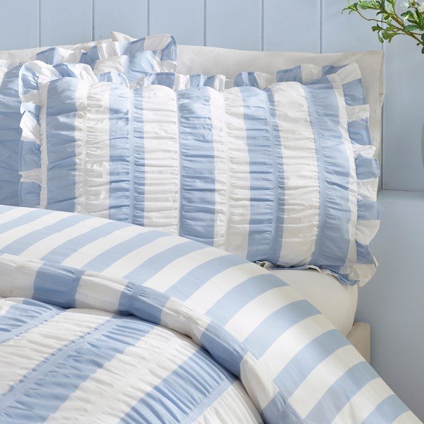 Zila divguļamā gultas veļa 200x200 cm Seersucker Frill Stripe – Catherine Lansfield-image-2