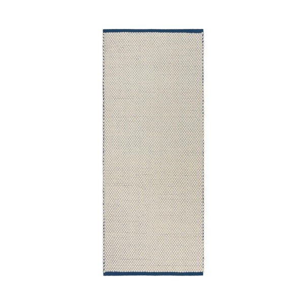 Zils/bēšs ar rokām darināts vilnas celiņa paklājs 80x170 cm Lenu – noo.ma