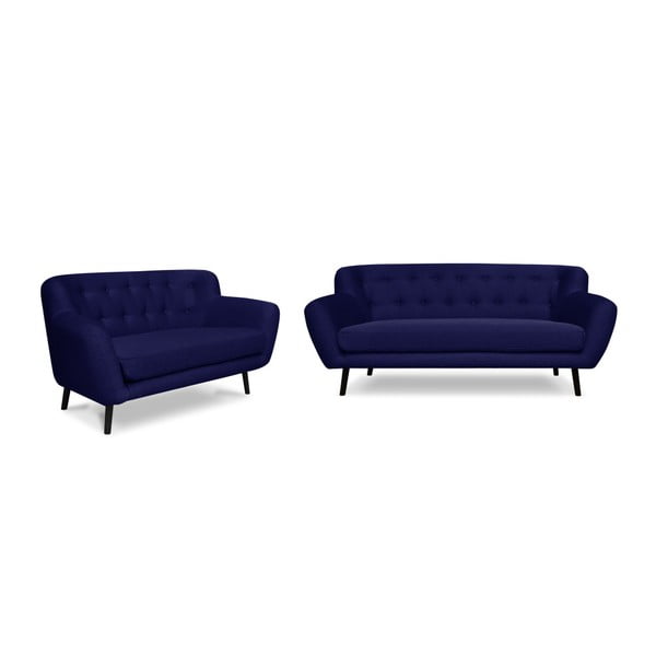 2 tumši zilu divvietīgu un trīsvietīgu dīvānu komplekts Cosmopolitan design Hampstead