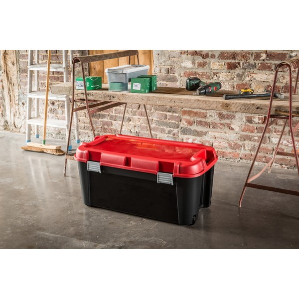 Sarkana/melna plastmasas uzglabāšanas kaste ar vāku 79,5x39,5x37 cm Totem – Curver-image-1