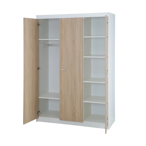 Balts/dabīga toņa bērnu drēbju skapis ar ozolkoka imitāciju 131x190 cm Gabriella – Roba-image-3