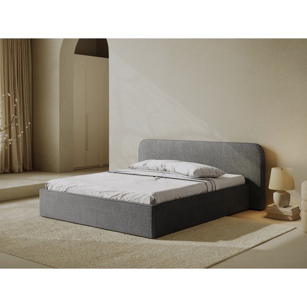 Tumši pelēka polsterēta divvietīga gulta ar veļas kasti un redelēm 160x200 cm Elizabeth – Micadoni -image-1