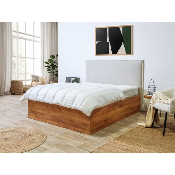 Bēša/dabīga toņa divvietīga gulta ar veļas kasti un režģi 160x200 cm Cara – Bobochic Paris-image-1