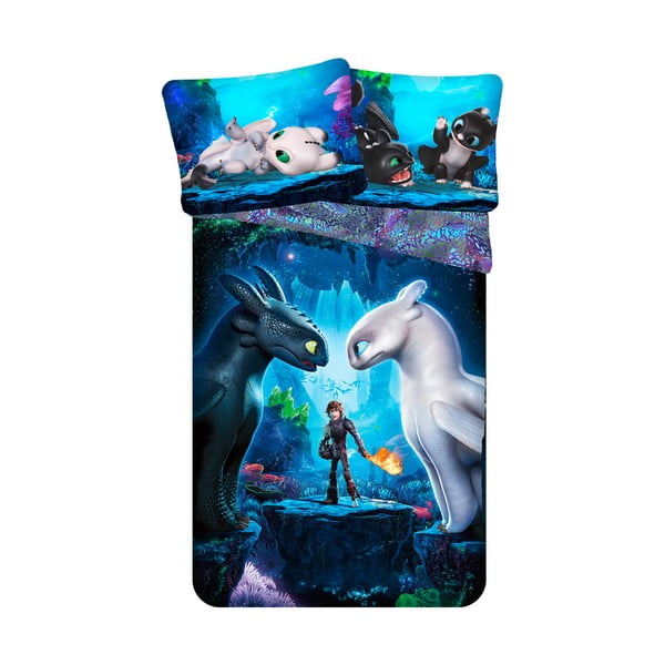 Zila vienguļamā kokvilnas bērnu gultas veļa 140x200 cm How To Train Your Dragon – Jerry Fabrics