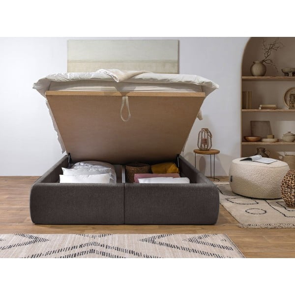 Tumši pelēka polsterēta divvietīga gulta ar veļas kasti un redelēm 180x200 cm Garance – Bobochic Paris-image-3