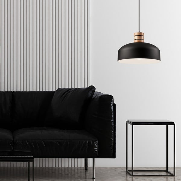 Melna piekaramā lampa ar metāla abažūru ø 30 cm Cosmo – LAMKUR-image-1