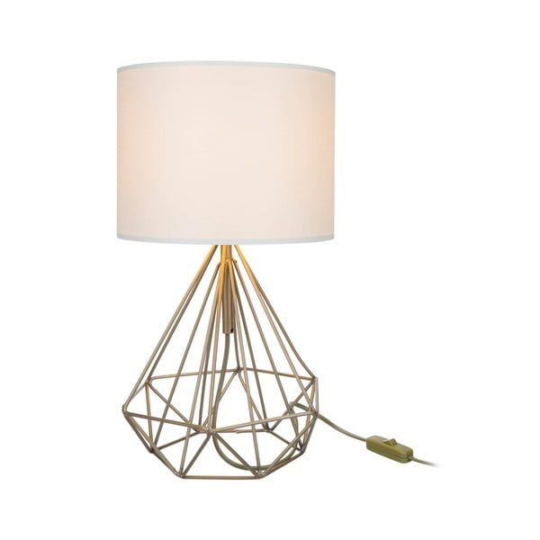 Krēmkrāsas/zelta krāsas galda lampa ar tekstilkrāsas abažūru (augstums 46,5 cm) Pena – Squid Lighting