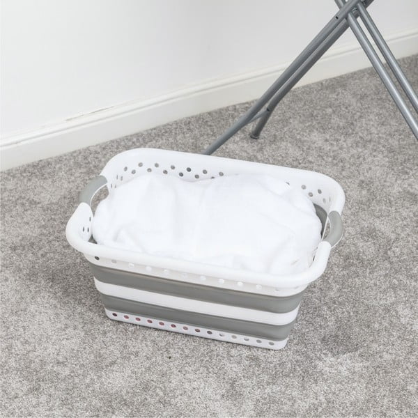 Balts/pelēks plastmasas veļas grozs 40 l – Addis-image-1