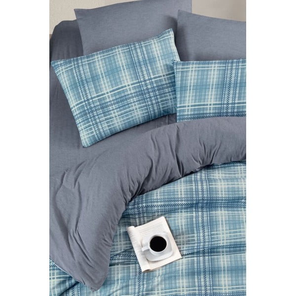 Zila divguļamā  gultas veļa ar palagu 200x220 cm Ekose – Mila Home-image-2