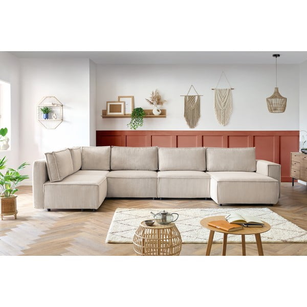 Krēmkrāsas velveta stūra dīvāns (ar kreiso stūri/U veida) Nihad modular – Bobochic Paris-image-1