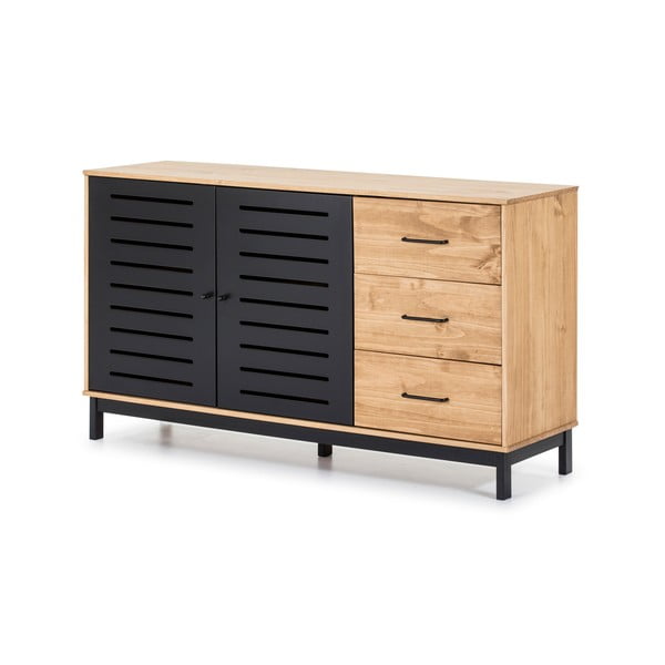 Kumode ar koka konstrukciju un melnām detaļām Marckeric Alessia, platums 141 cm-image-3