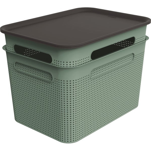 Zaļas plastmasas uzglabāšanas kastes ar vāku (2 gab.) 26,5x36,5x26 cm Brisen – Rotho
