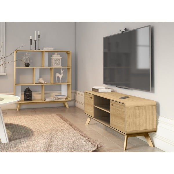 Dabīga toņa TV galdiņš ar ozolkoka imitāciju 140x53 cm Cassie – Støraa-image-1