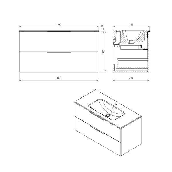 Dabīga toņa piekarams skapītis bez izlietnes un ar ozolkoka imitāciju 100x52 cm Cirasa – Sapho-image-3