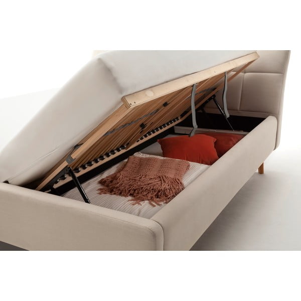 Bēša polsterēta divvietīga gulta ar veļas kasti ar redelēm 180x200 cm Mila – Meise Möbel-image-1