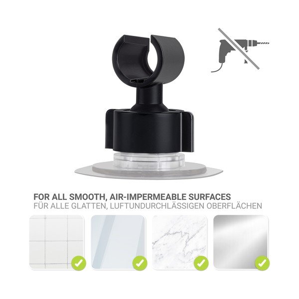 Melns plastmasas dušas galvas turētājs ar uzstādīšanu bez urbšanas Libertà – Wenko-image-3