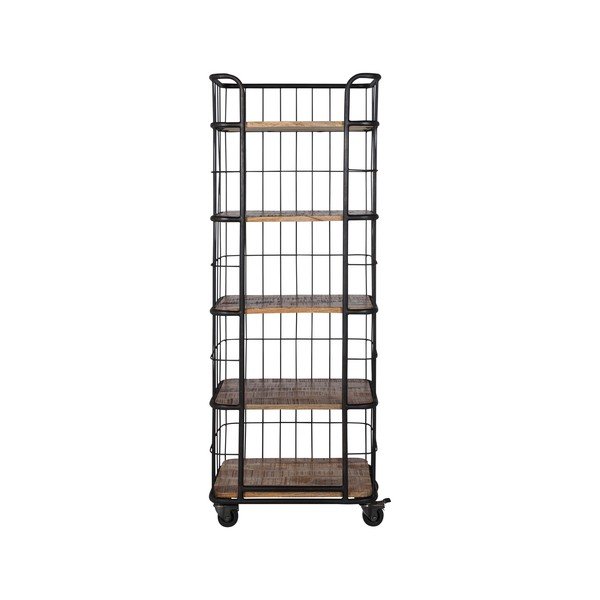 Melns plaukts ar mango koka plauktiem Canett skapis, platums 60 cm