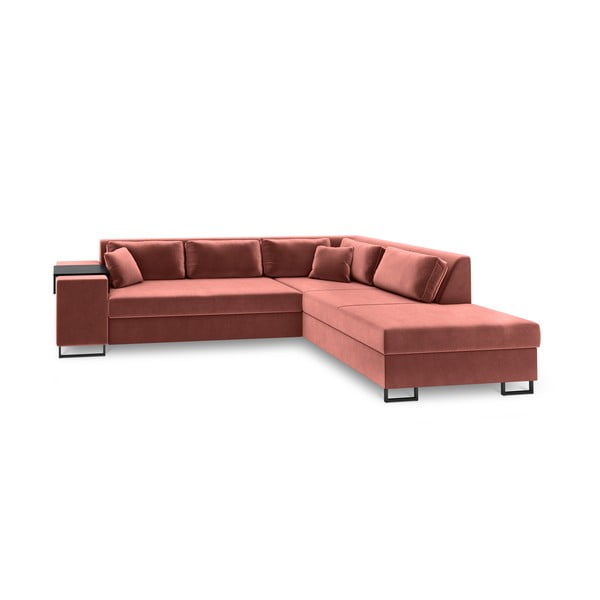 Rozā samta izvelkamais stūra dīvāns Cosmopolitan Design York, labais stūris