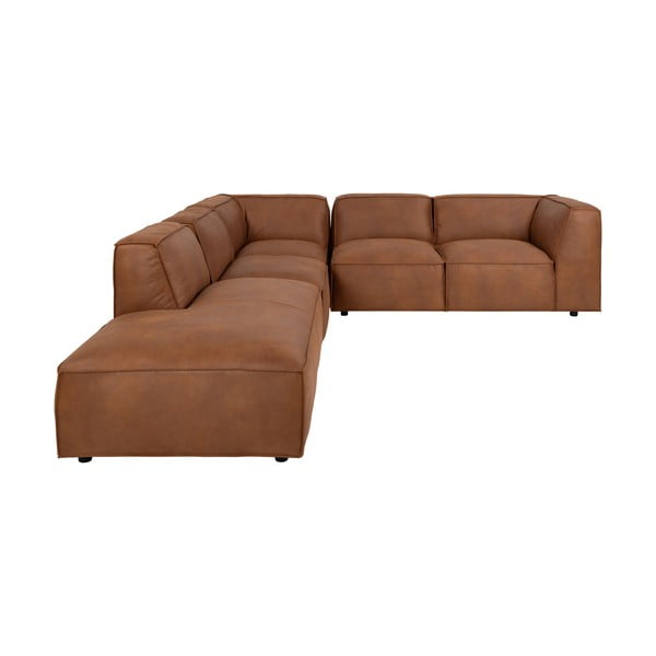 Konjakbrūns stūra dīvāns no ādas imitācijas (ar kreiso stūri) Fairfield Kentucky – Bonami Selection