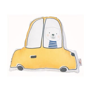 Dzeltens bērnu spilvens ar kokvilnu Mike & Co. NEW YORK Pillow Toy Car, 25 x 30 cm