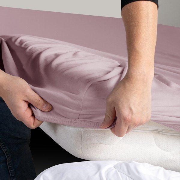 Dūmakaini rozā trikotāžas palags ar gumiju 90x200 cm Amber – Restilo-image-2