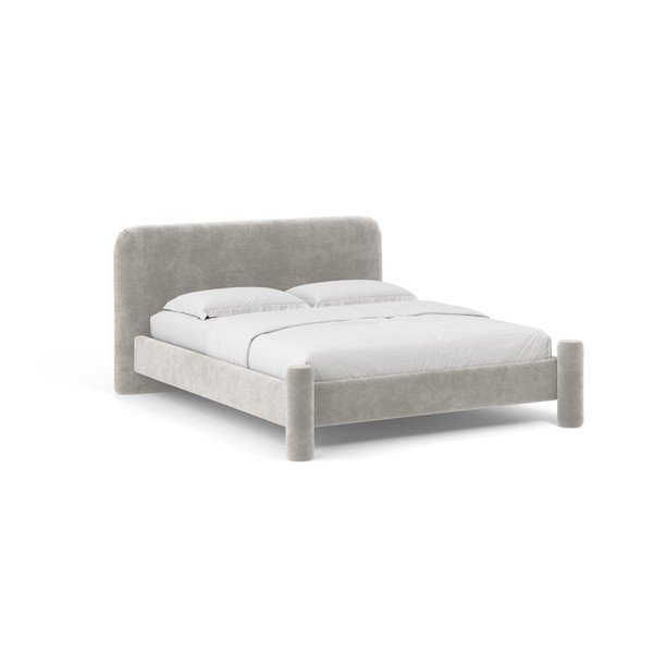 Gaiši pelēka polsterēta divvietīga gulta ar redelēm 160x200 cm Vera – Micadoni 