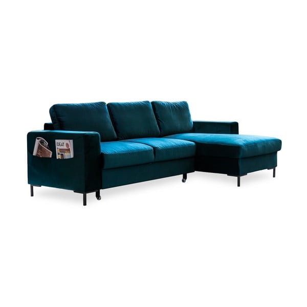 Zaļganzils samta salokāms stūra dīvāns (ar labo stūri) Lofty Lilly – Miuform