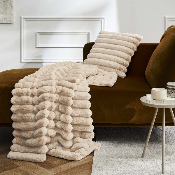 Bēšs mikroplīša pleds 180x220 cm Boudoir – douceur d'intérieur-image-2