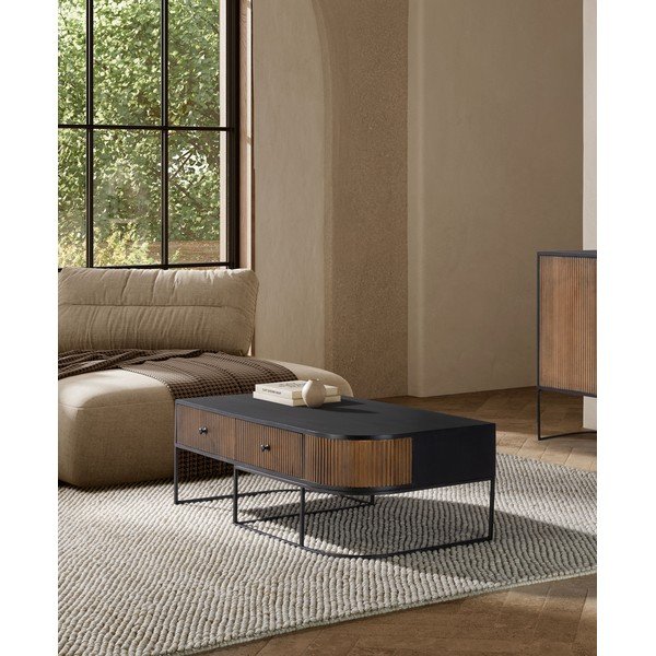 Dabīga toņa mango masīvkoka žurnālgaldiņš 60x120 cm Curve – MOME-image-1