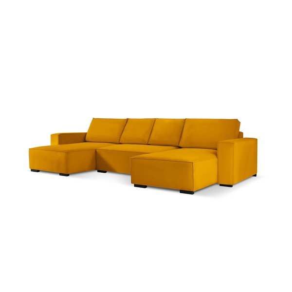 Dzeltens velveta U veida izvelkamais dīvāns Mazzini Sofas Azalea-image-2