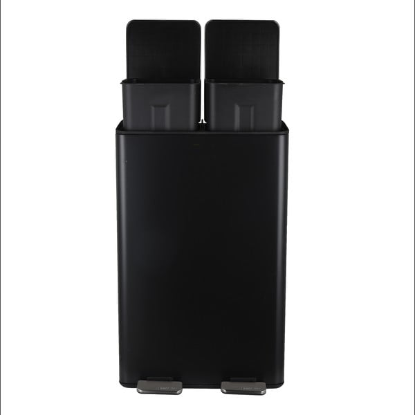 Matēti melna atkritumu šķirošanas tērauda atkritumu tvertne ar pedāli 2x30 l   Aliya – Spirella-image-2