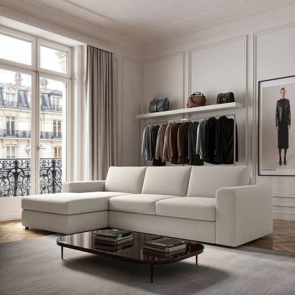 Krēmkrāsas stūra dīvāns (ar kreiso stūri/ar zvilni) Baga – Rodier-image-1