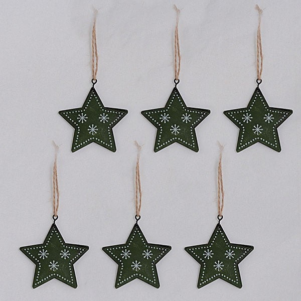 Metāla piekaramie dekori zaļas zvaigznes, 6 gab.