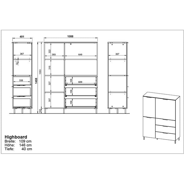 Gaiši pelēka augsta kumode ar valrieksta koka imitāciju 109x146 cm California – Germania-image-3