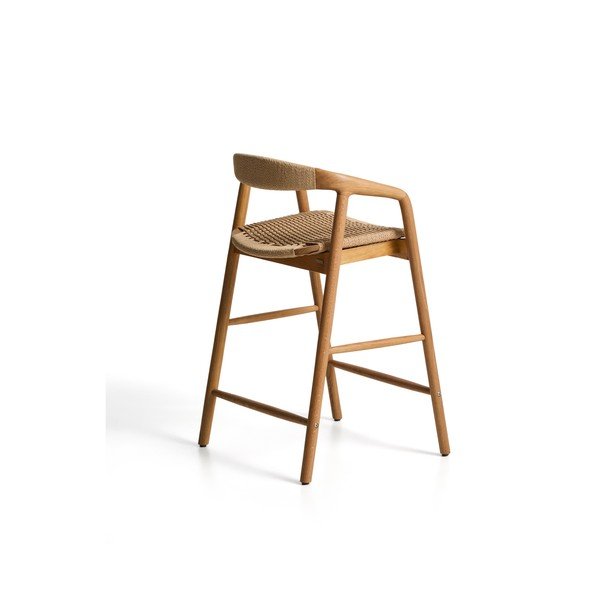 Dabīga toņa ozola masīvkoka bāra krēsls ar roku balstiem (sēdekļa augstums 65 cm) Derile – Kave Home-image-2