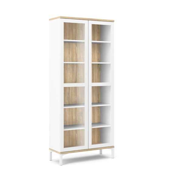 Balta/dabīga toņa vitrīna ar ozolkoka imitāciju 89x203x36 cm Roomers – Tvilum-image-2