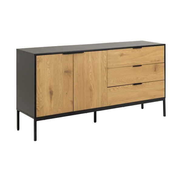 Melna/dabīga toņa zema kumode ar ozolkoka imitāciju 160x80 cm Seaford – Actona-image-2