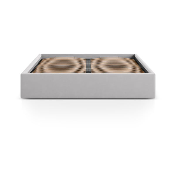 Gaiši pelēka polsterēta divvietīga gulta ar veļas kasti/bez galvgaļa ar redelēm 140x200 cm Susan – Micadoni -image-2