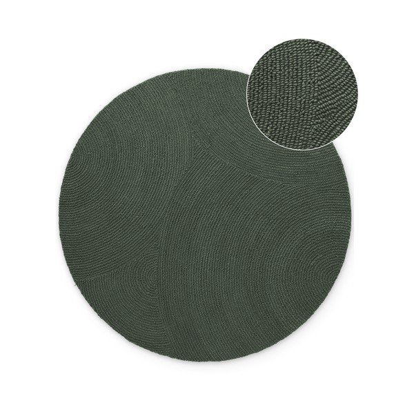 Tumši zaļš ar rokām darināts vilnas apaļš paklājs ø 150 cm Calmio – Hanse Home