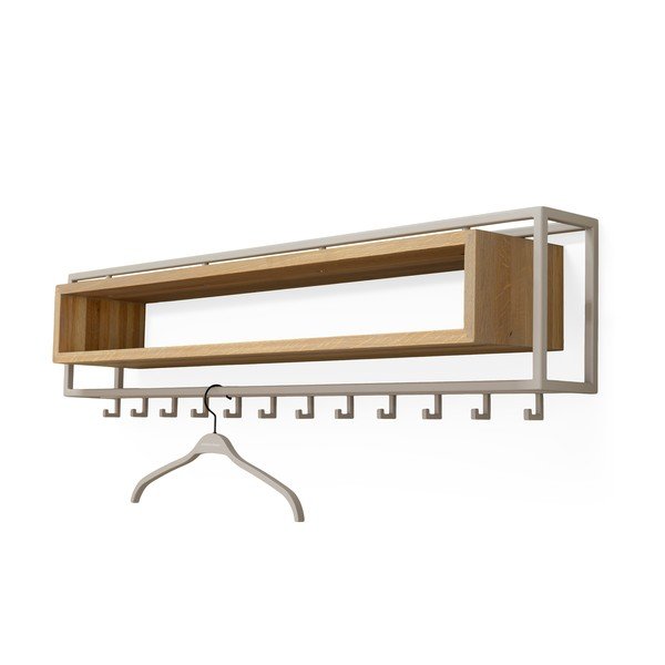 Dabīga toņa/pelēkbrūns ozola masīvkoka sienas pakaramais ar plauktu 118 cm School – Spinder Design