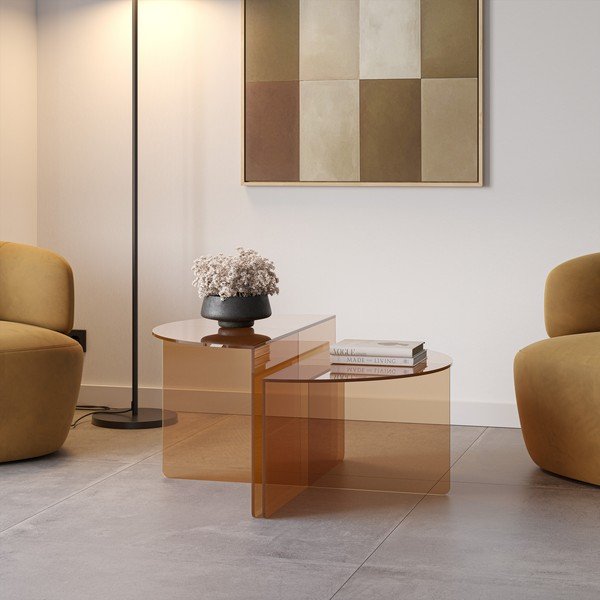 Brūni stikla apaļi žurnālgaldiņi (2 gab.) ø 80 cm Velta – MOME-image-1