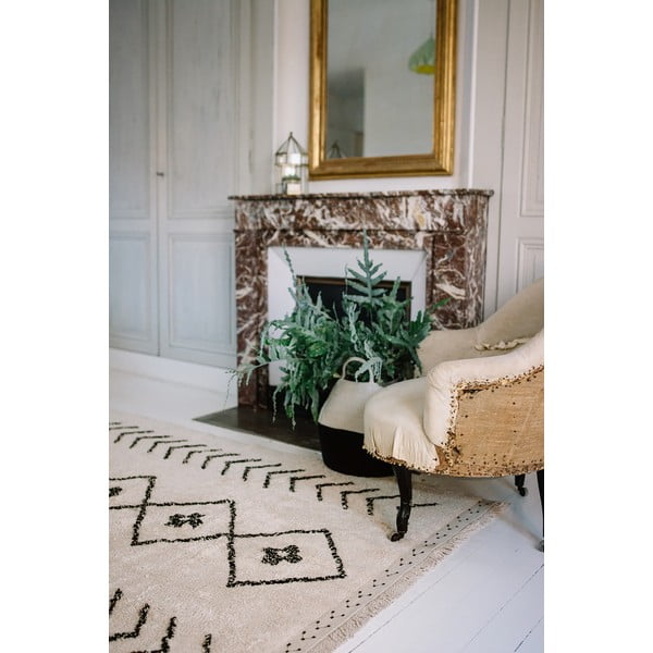 Krēmkrāsas mazgājams/ar rokām darināts kokvilnas paklājs 170x120 cm Bereber Rhombs – Lorena Canals-image-4