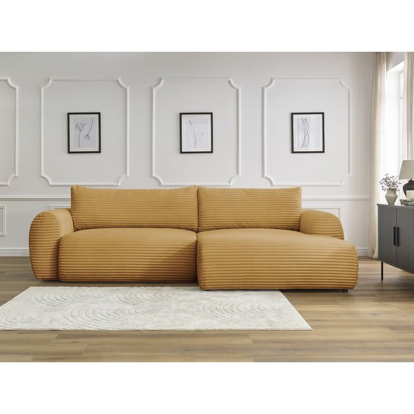 Sinepju dzeltens velveta salokāms stūra dīvāns (ar labo stūri) Lucien – Bobochic Paris-image-1