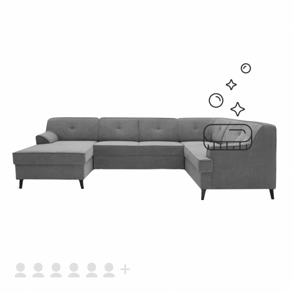 6+ sēdvietu dīvāna ar auduma polsterējumu tīrīšana, sausā + mitrā tīrīšana