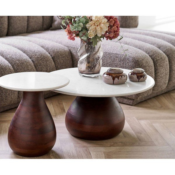Balts/tumša dabīga toņa apaļš žurnālgaldiņš ar marmora virsmu ø 70 cm Heide – House Nordic-image-1