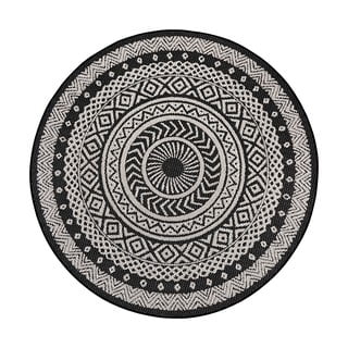 Melni pelēks āra paklājs Ragami Round, ø 160 cm