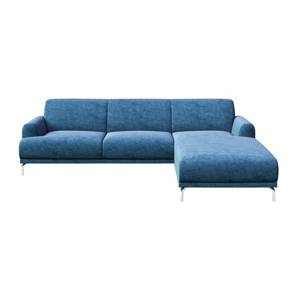 Zils stūra dīvāns ar metāla kājām MESONICA Puzo, labais stūris